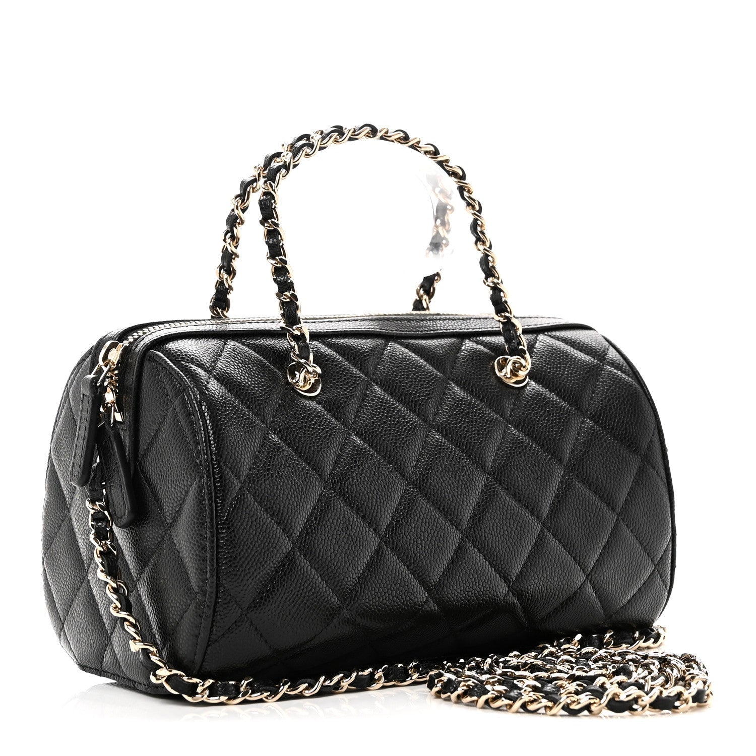 Caviar Quilted Barrel Clutch With Chain  Black