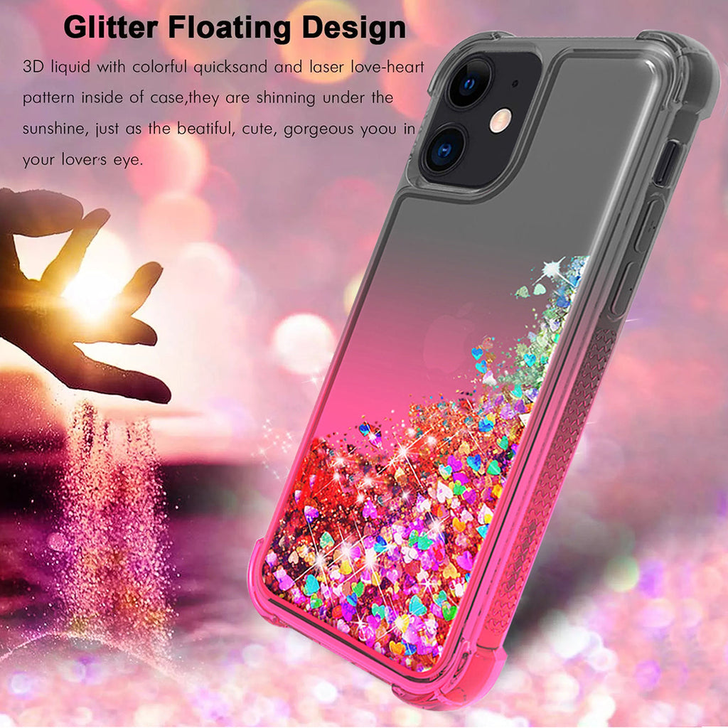Shiny Flowing Glitter Liquid Bumper Case For Apple Iphone 12 Mini In Black
