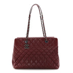 Caviar Quilted City Shopping Tote Dark Red