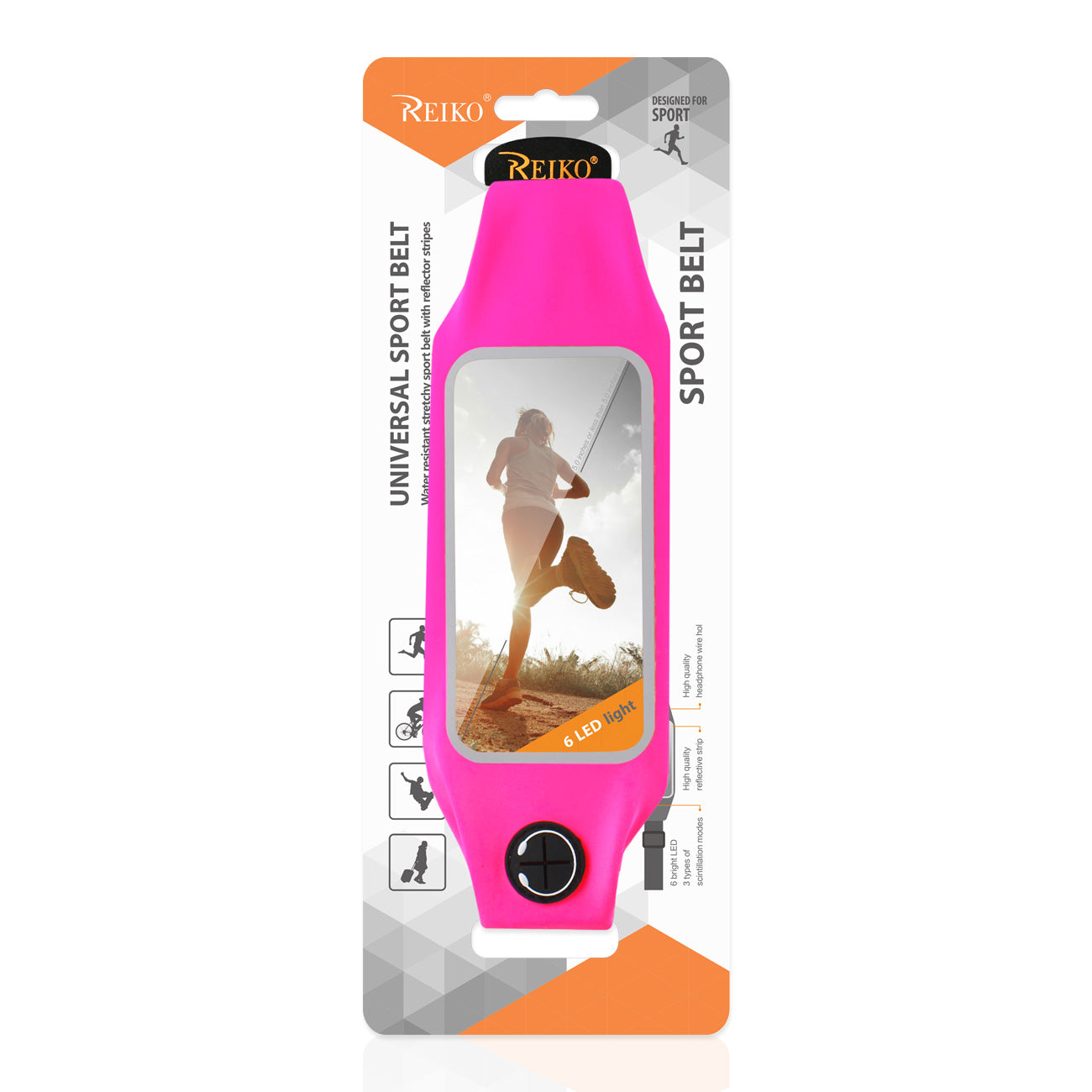 Reiko Running Sport Belt For Iphone 7/ 6/ 6S Or 5 Inches Device With Two Pockets And Led In Pink (5X5 Inches)