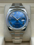 Rolex Steel Datejust 41  - Smooth Bezel - Blue Roman Dial - Oyster Bracelet - 126300