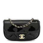 Patent Calfskin Quilted Mini Clutch Black