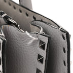 Grained Calfskin Medium Rockstud Double Handle Horizontal Tote Pastel Grey