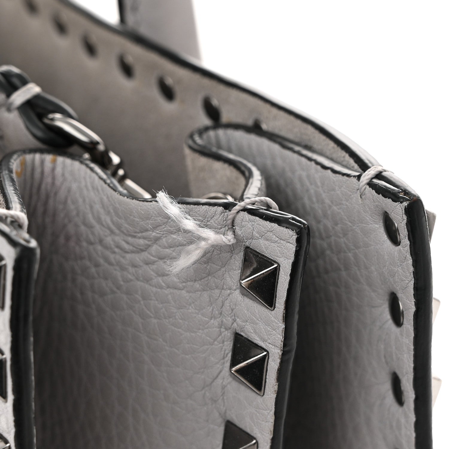 Grained Calfskin Medium Rockstud Double Handle Horizontal Tote Pastel Grey