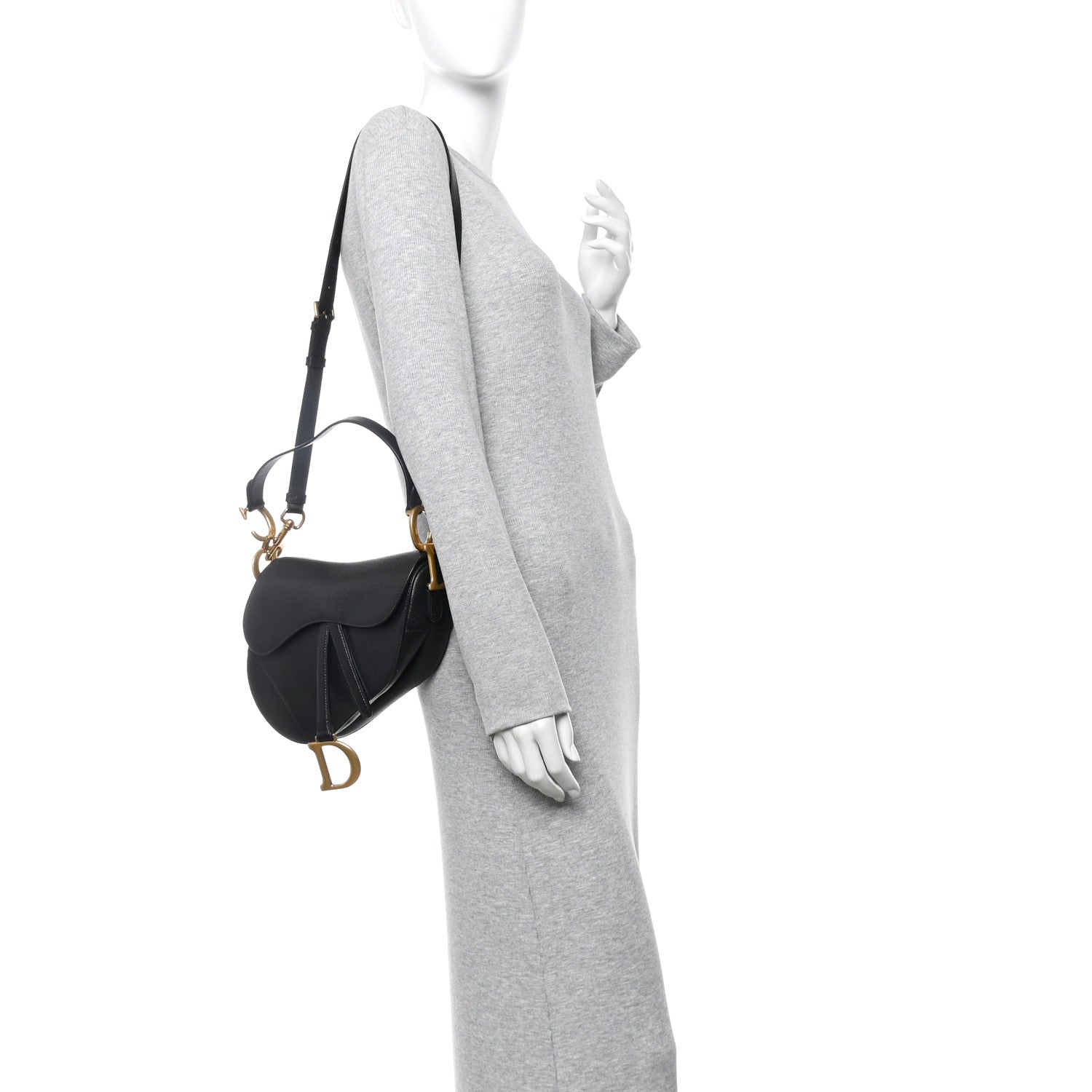 Grained Calfskin Saddle Bag With Strap Black