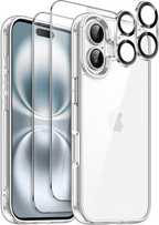 Entronix Bundle Compatible with iPhone 16 Plus - [Hard] Clear Case, 2 Clear Screen Protector & 2 Camera Lens Protectors