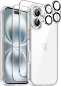 Entronix Bundle Compatible with iPhone 16 - [Hard] Clear Case, 2 Clear Screen Protector & 2 Camera Lens Protectors