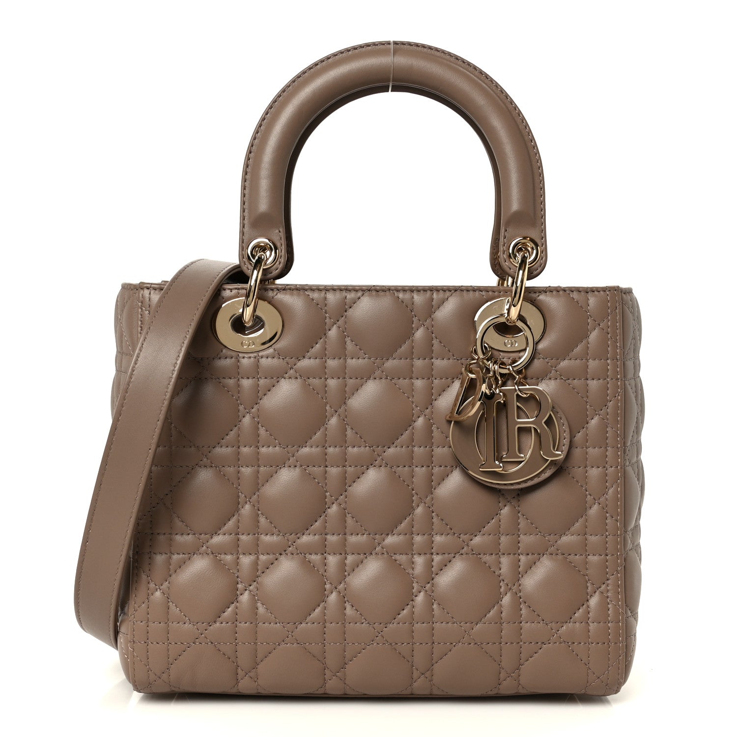 Lambskin Cannage Medium Lady Dior Warm Taupe