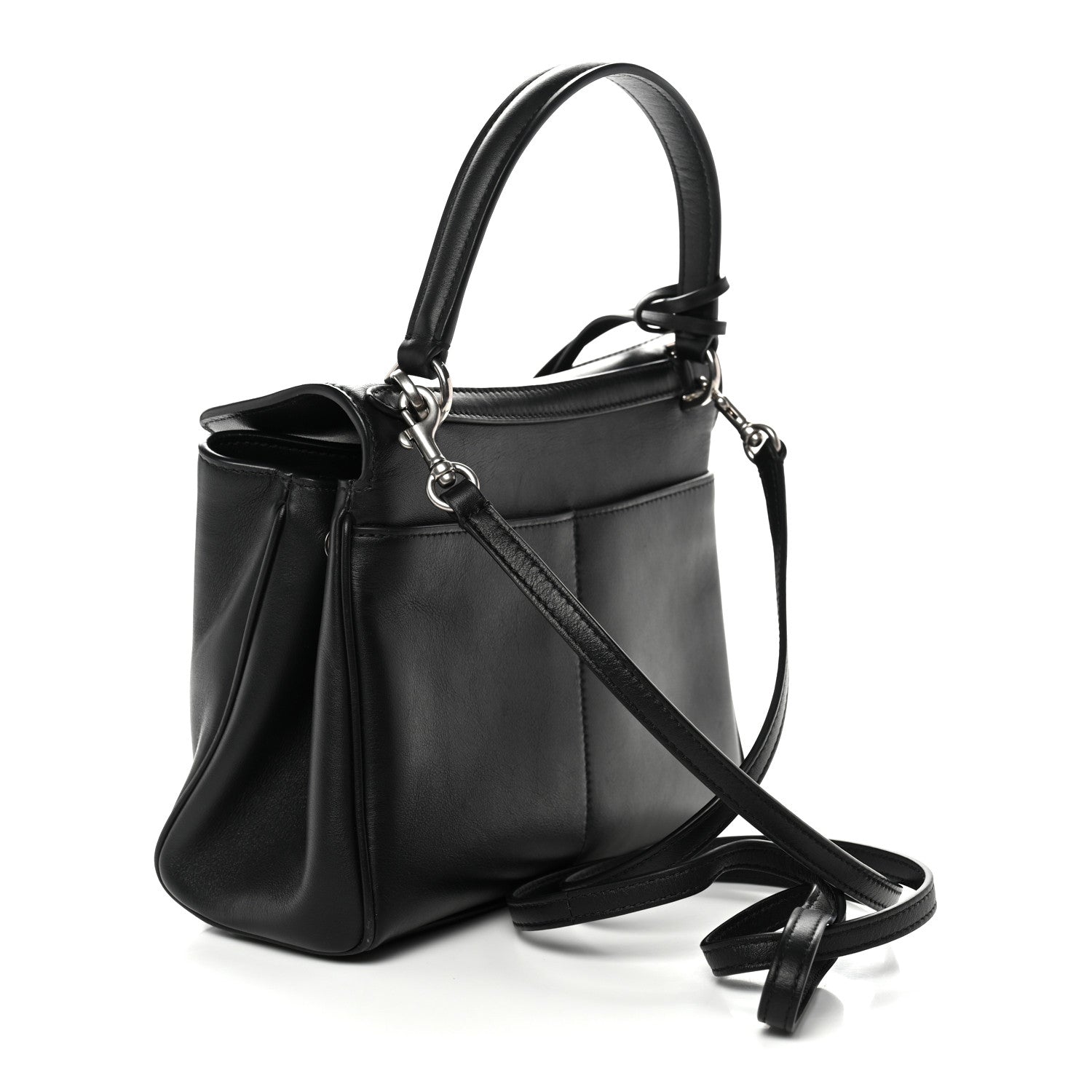 Natural Smooth Calfskin Mini Rodeo Top Handle Handbag Black