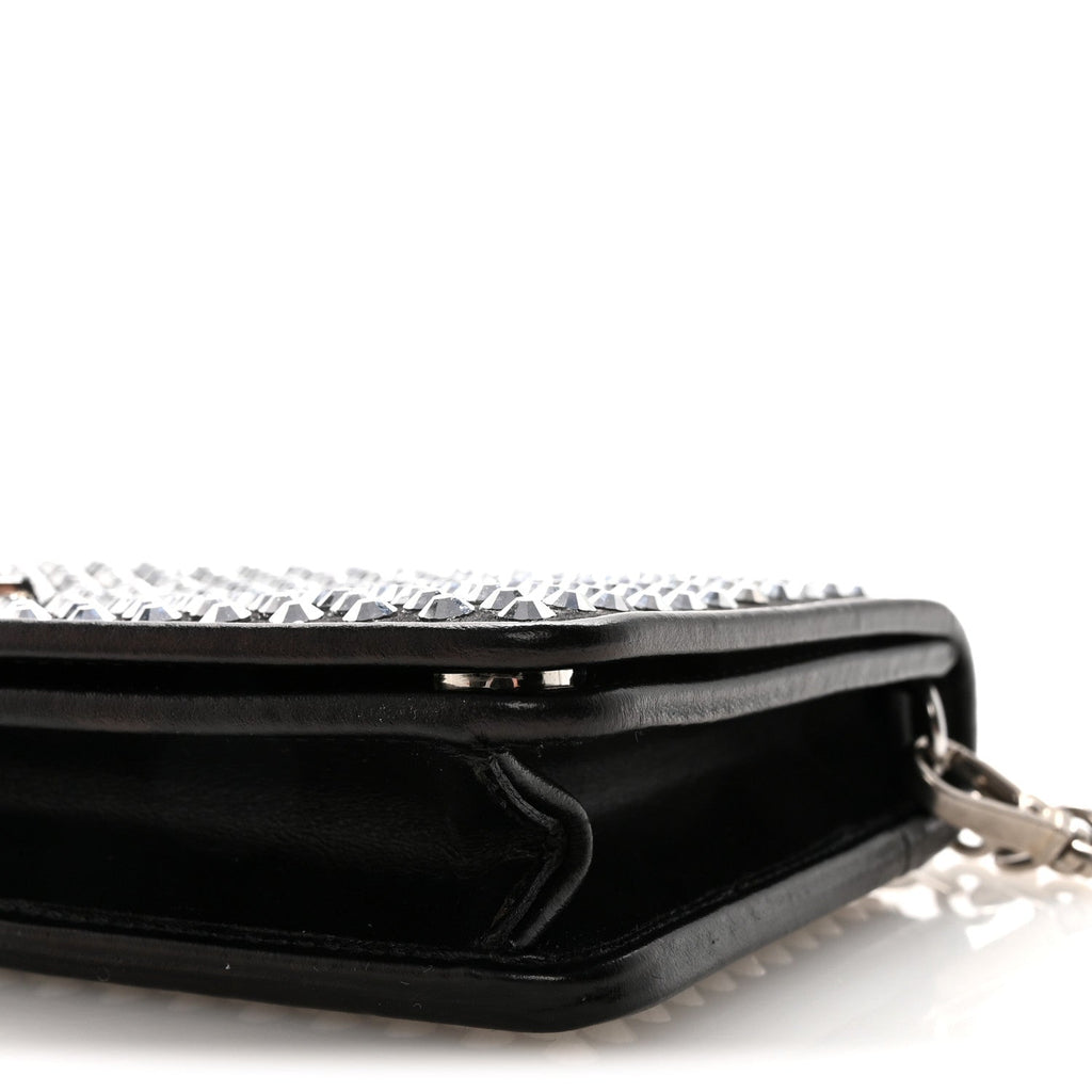Satin Crystal Metal Triangle Logo Mini Crossbody Bag Cristal