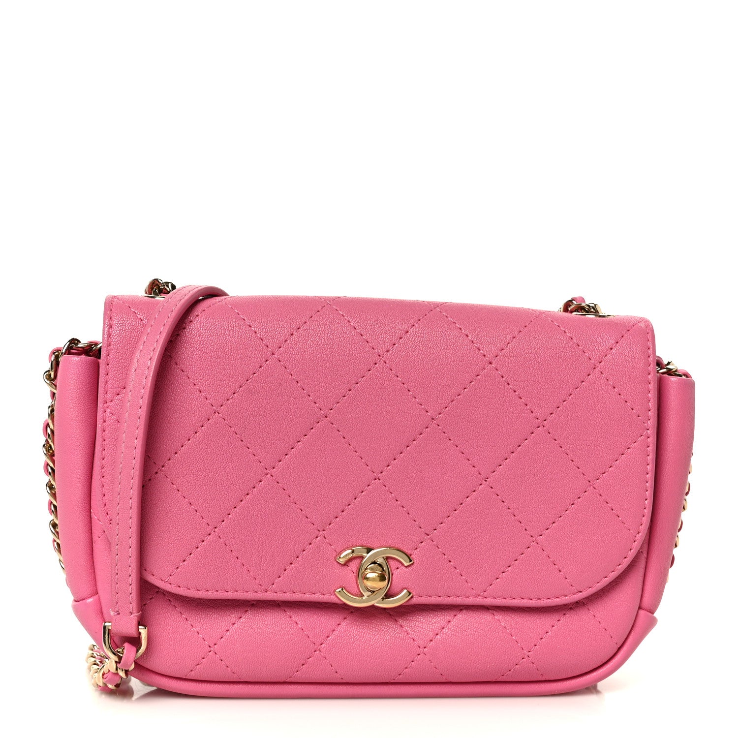 Goatskin Stitched Casual Trip Single Flap Pink