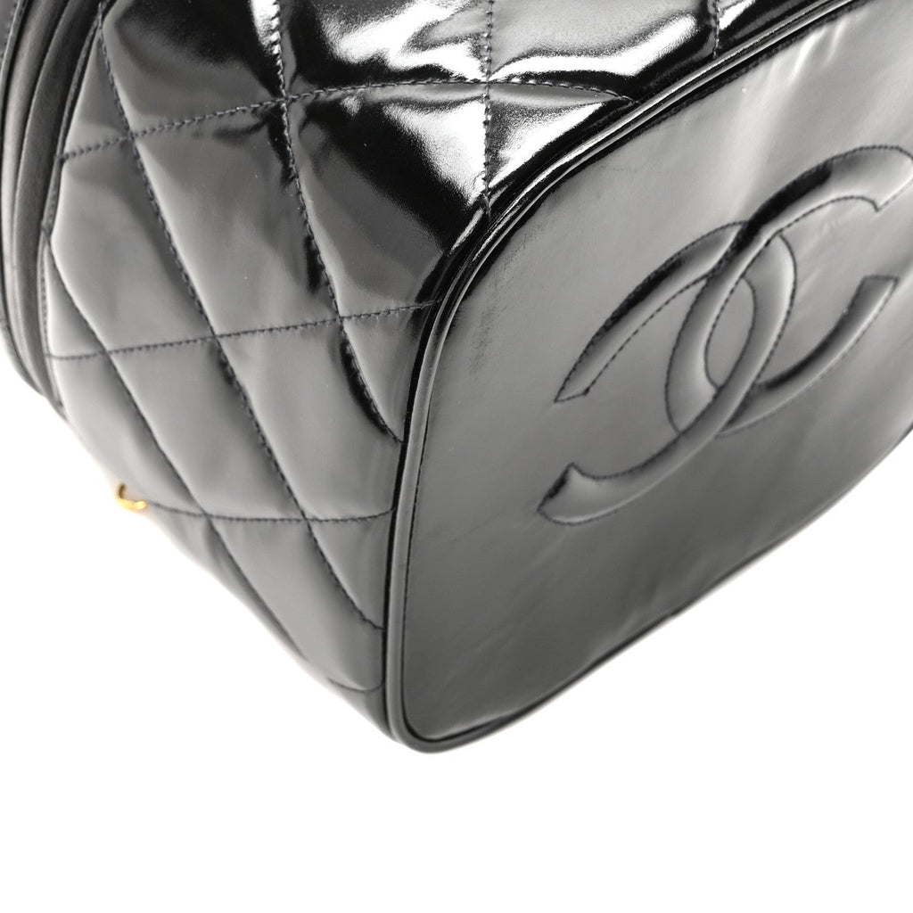 Patent Quilted Top Handle Vanity Case Black