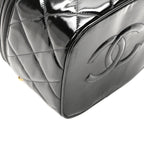 Patent Quilted Top Handle Vanity Case Black