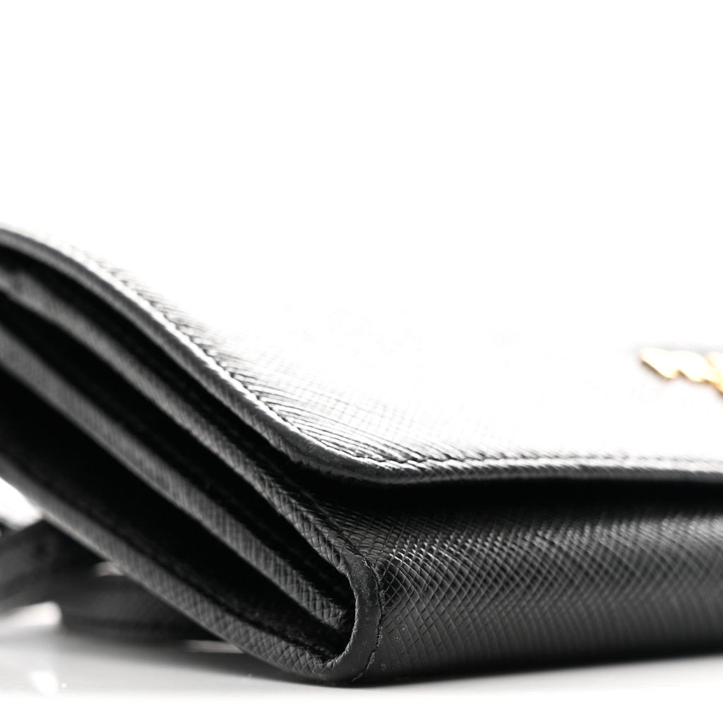 Saffiano Metal Flap Wallet With Strap Black