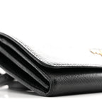 Saffiano Metal Flap Wallet With Strap Black
