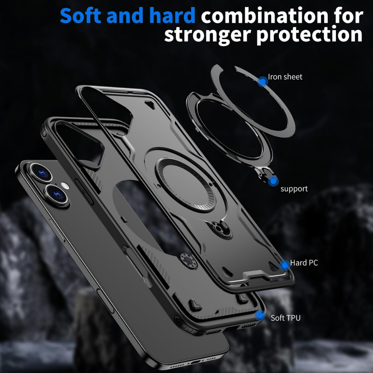 Entronix [Magnetic] Case Compatible with iPhone 16 Plus - Rugged Armor Gripstand