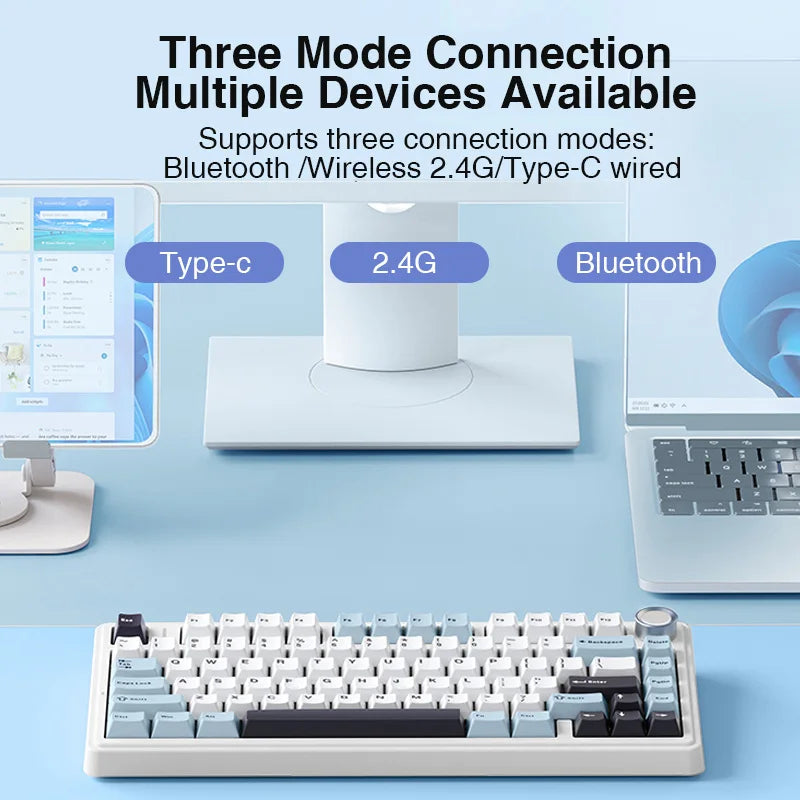 F75 2.4G Wireless/Bluetooth/Wired RGB Mechanical Gaming Keyboard with Customizable 75% Layout and Gasket Structure - Glacier blue Reaper Switch