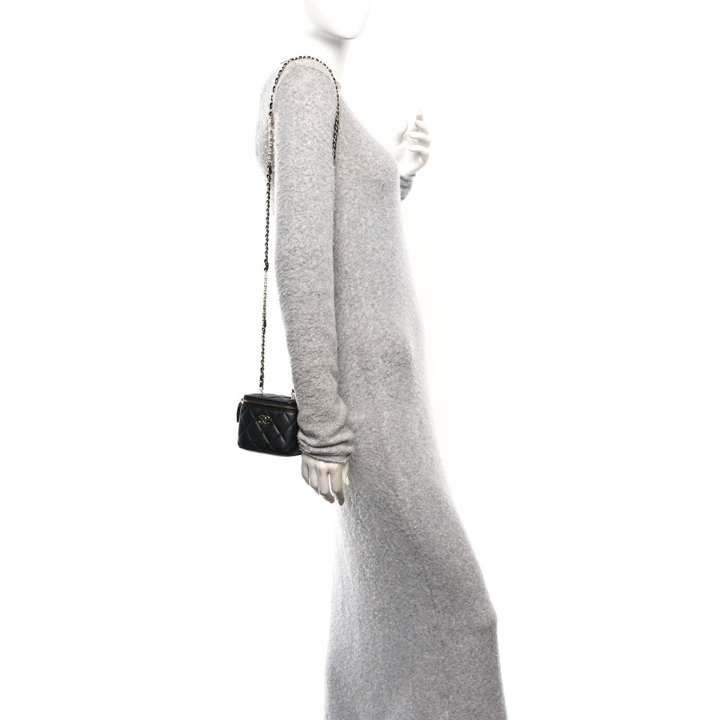 Caviar Quilted Mini Vanity Case With Chain Black