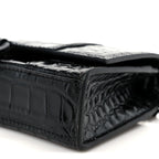 Shiny Calfskin Monochrome Crocodile Embossed Hourglass Chain Bag Black