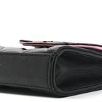 Lambskin Quilted Bi-Color Top Handle Clutch With Chain Black Pink
