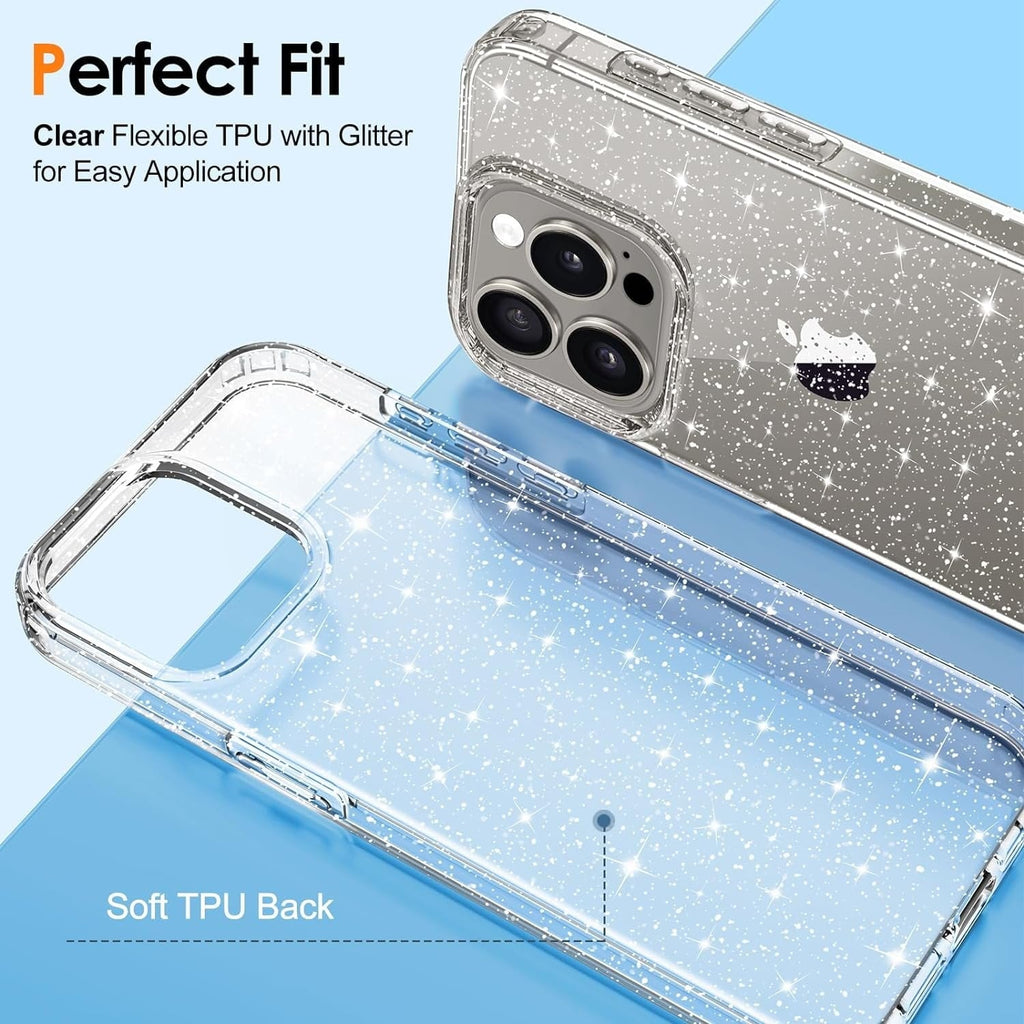 Entronix Case Compatible with iPhone 16 Pro Max - [Hard Back] Glitter Clear
