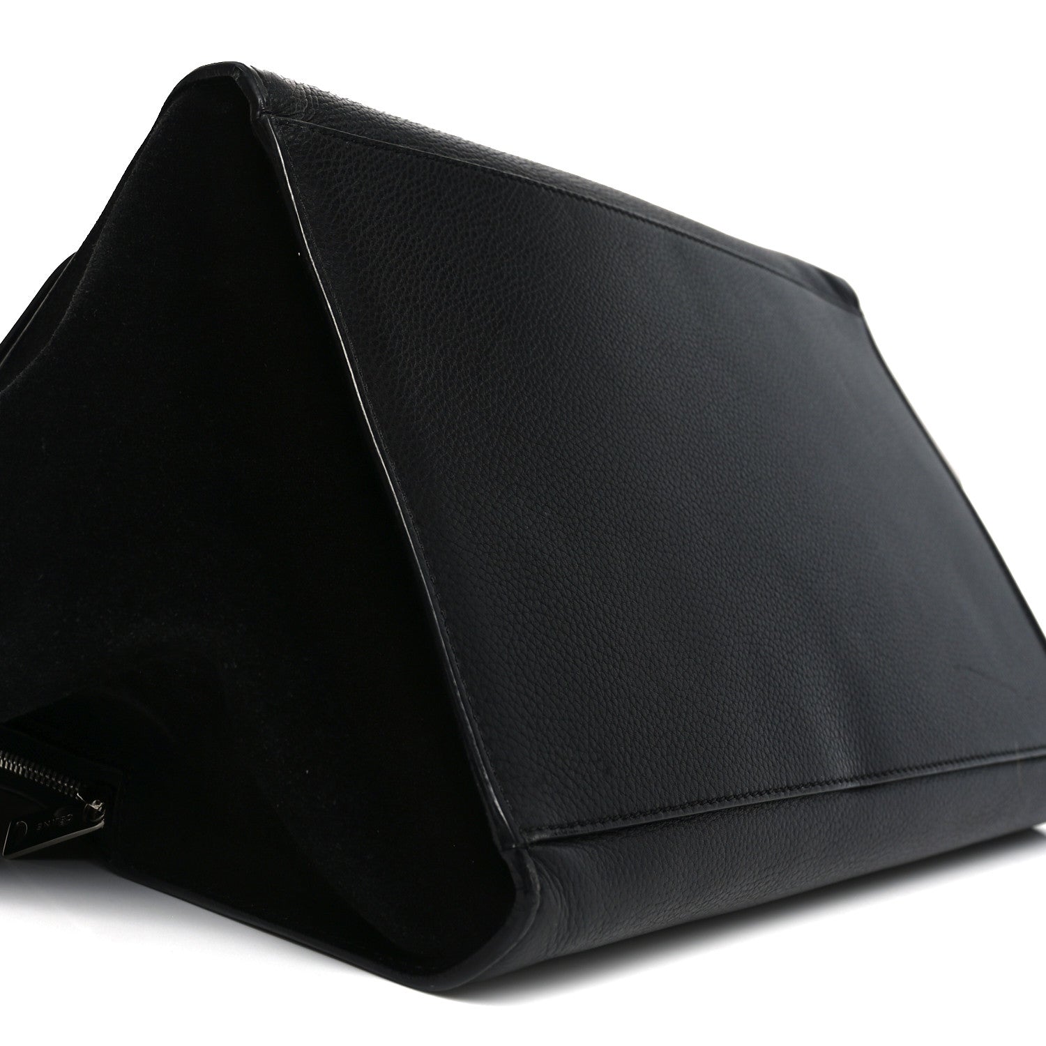 Drummed Calfskin Suede Double Zip Trapeze Black