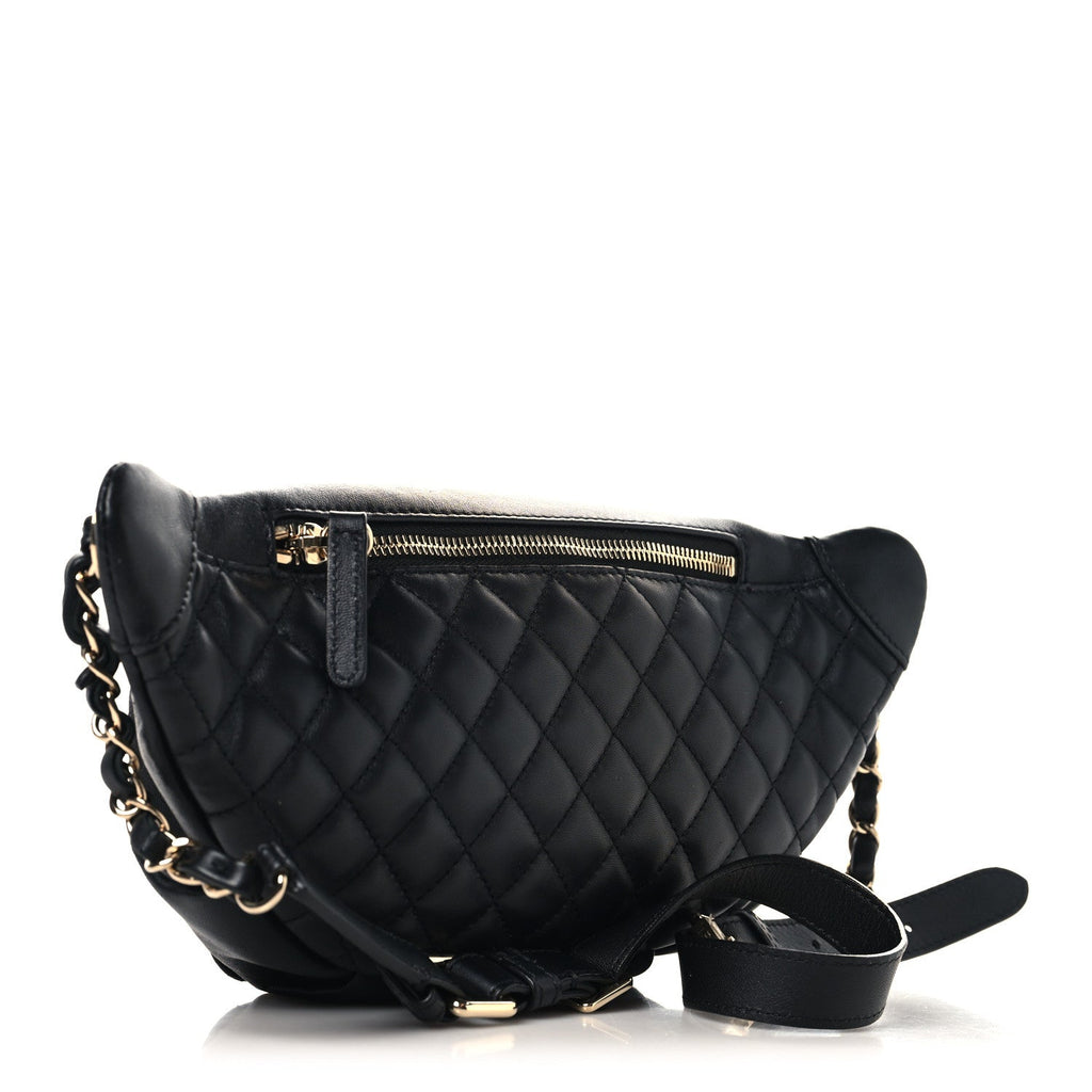 Lambskin Quilted Waist Bag Fanny Pack Black