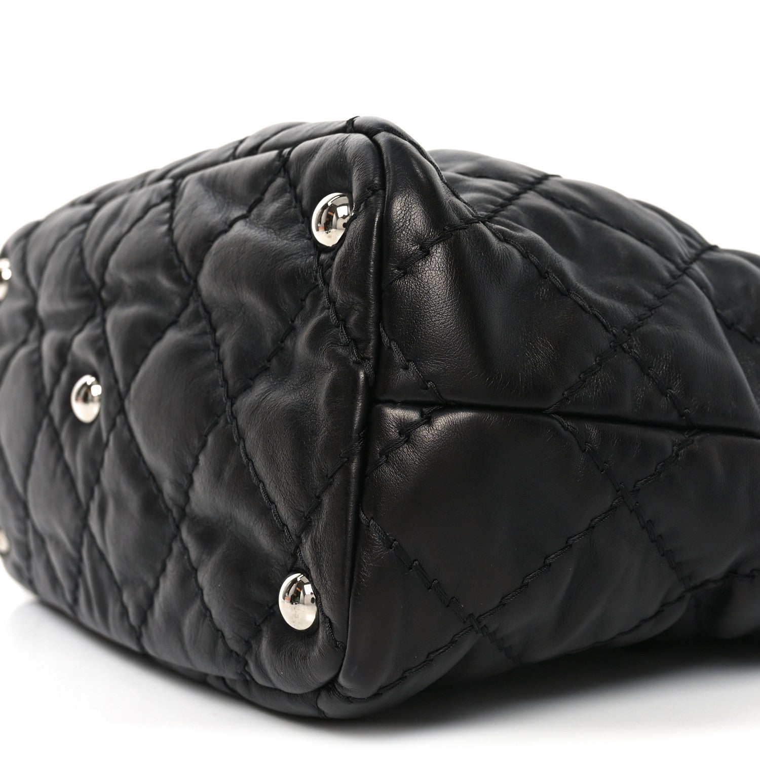 Calfskin Contrast Stitch Tote Black
