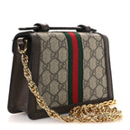 GG Supreme Monogram Textured Dollar Calfskin Web Mini Ophidia Padlock Top Handle Chain Shoulder Bag Beige Ebony New Acero