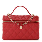 Caviar Quilted Top Handle Slim Vanity With Chain Red