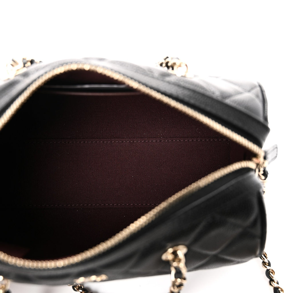 Caviar Quilted Barrel Clutch With Chain  Black