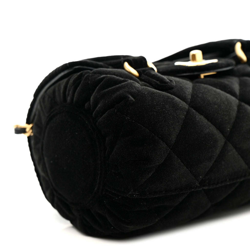 Velvet Quilted Mini Top Handle Flap Black