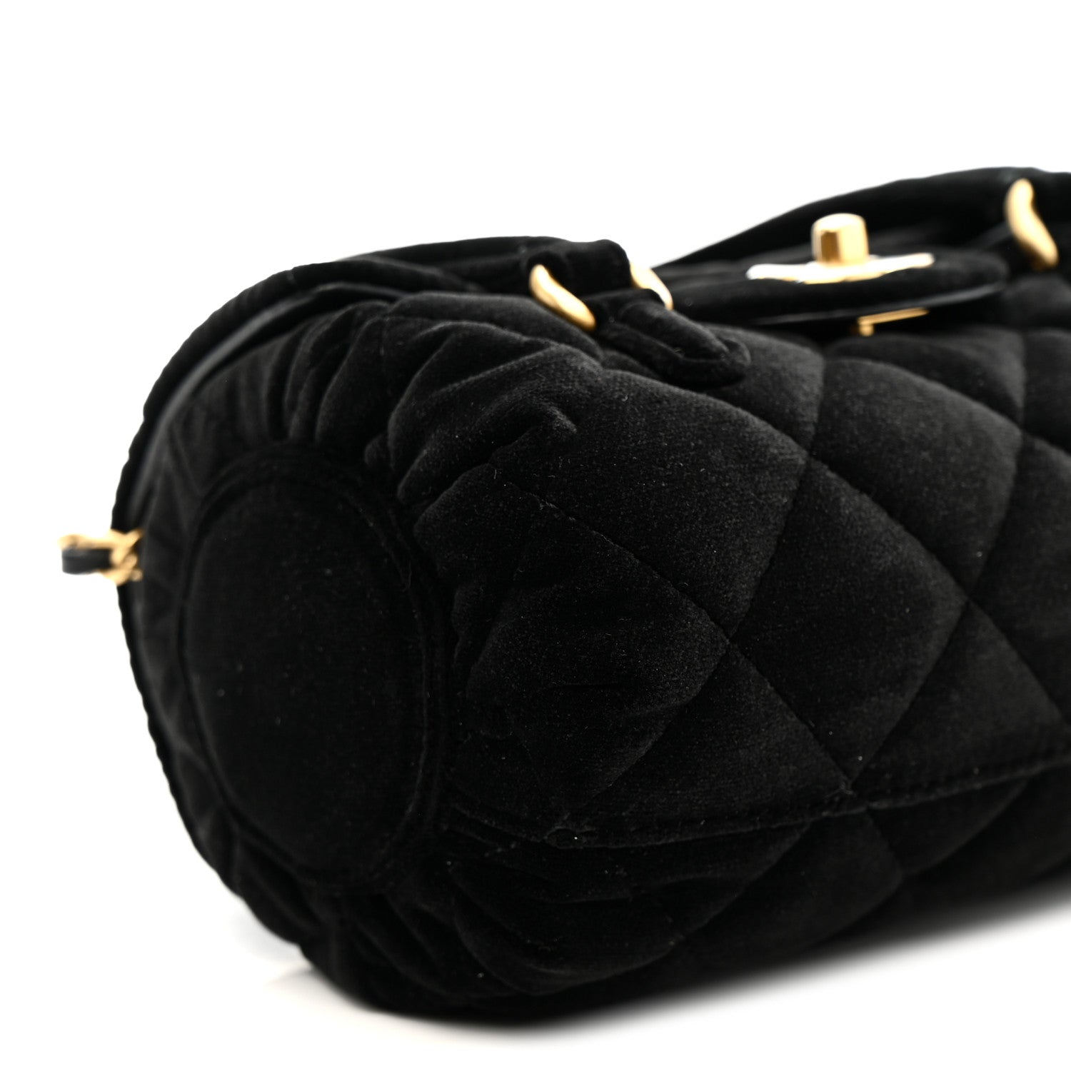 Velvet Quilted Mini Top Handle Flap Black