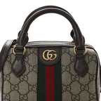 GG Supreme Monogram Textured Dollar Calfskin Web Super Mini Ophidia Top Handle Bowler Bag Beige Ebony New Acero