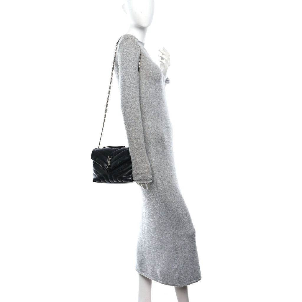 Calfskin Y Quilted Monogram Small Loulou Chain Satchel Black