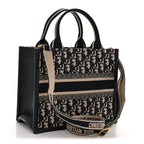 Oblique Calfskin Small Book Tote With Strap Blue Multicolor