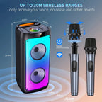 Professional Wireless Bluetooth Speaker and Karaoke System with Dual Microphones, LED Party Lights, and Remote Control