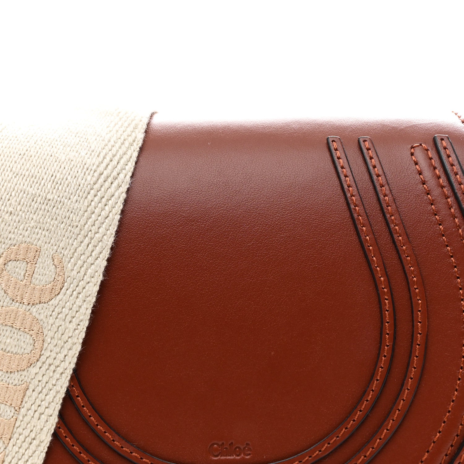 Linen Calfskin Small Marcie Saddle Bag Sepia Brown