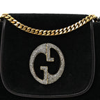 Suede Crystal 1973 Small Chain Shoulder Bag Black
