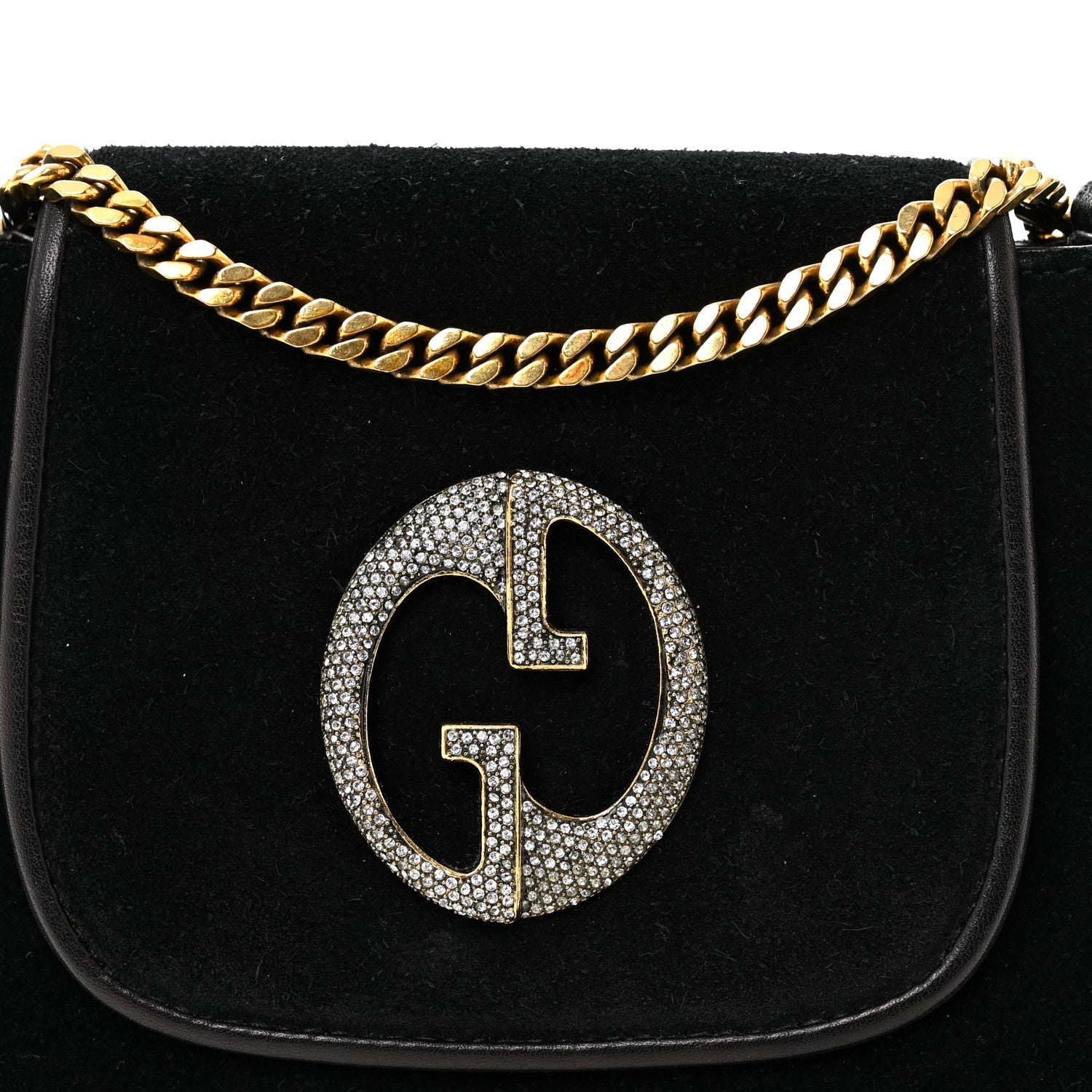 Suede Crystal 1973 Small Chain Shoulder Bag Black