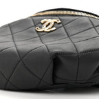 Lambskin Quilted Resin Bi-Color Waist Bag Fanny Pack Black