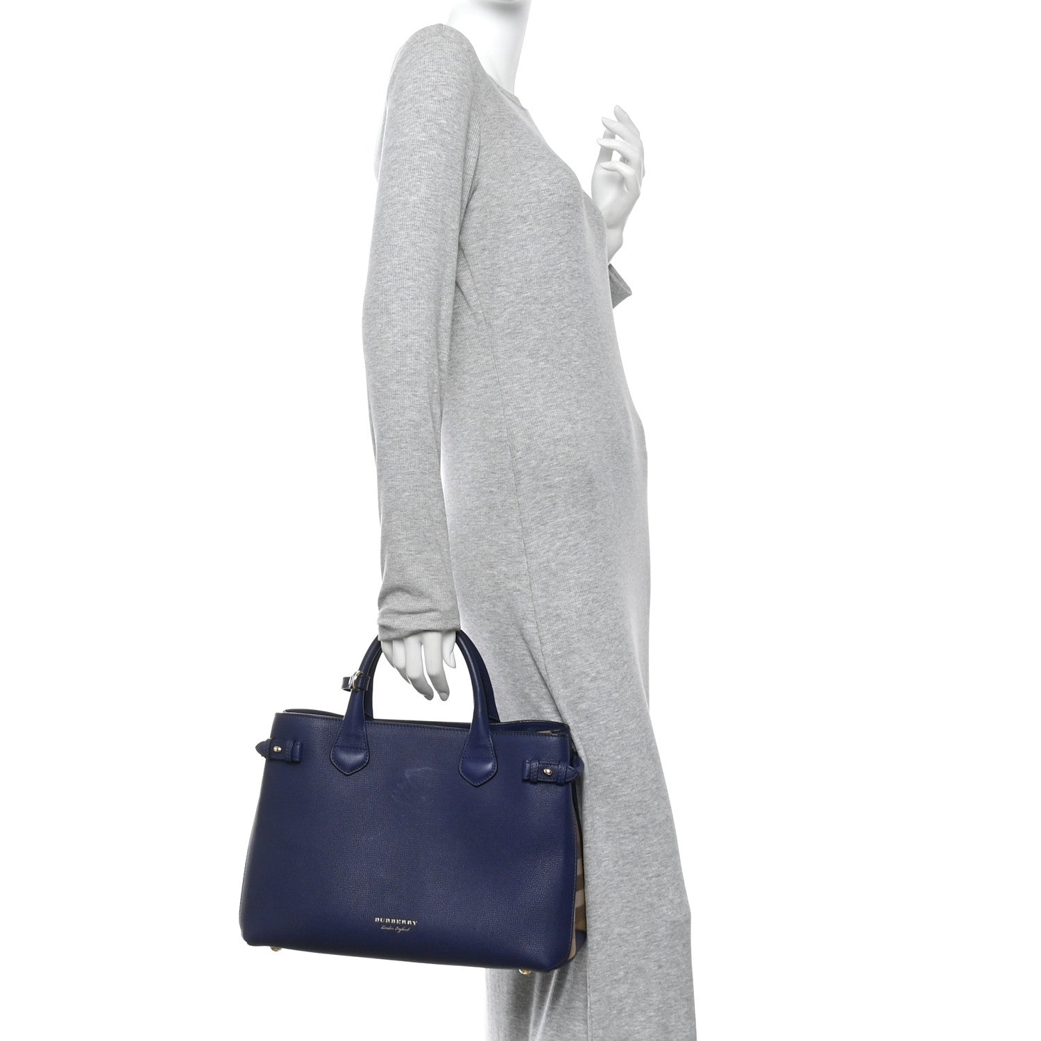 Derby Calfskin House Check Medium Banner Tote Ink Blue