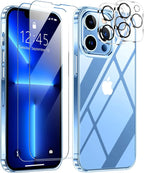 Entronix Bundle Compatible with iPhone 13 Pro Max - [Hard] Clear Case, 2 Clear Screen Protector & 2 Camera Lens Protectors
