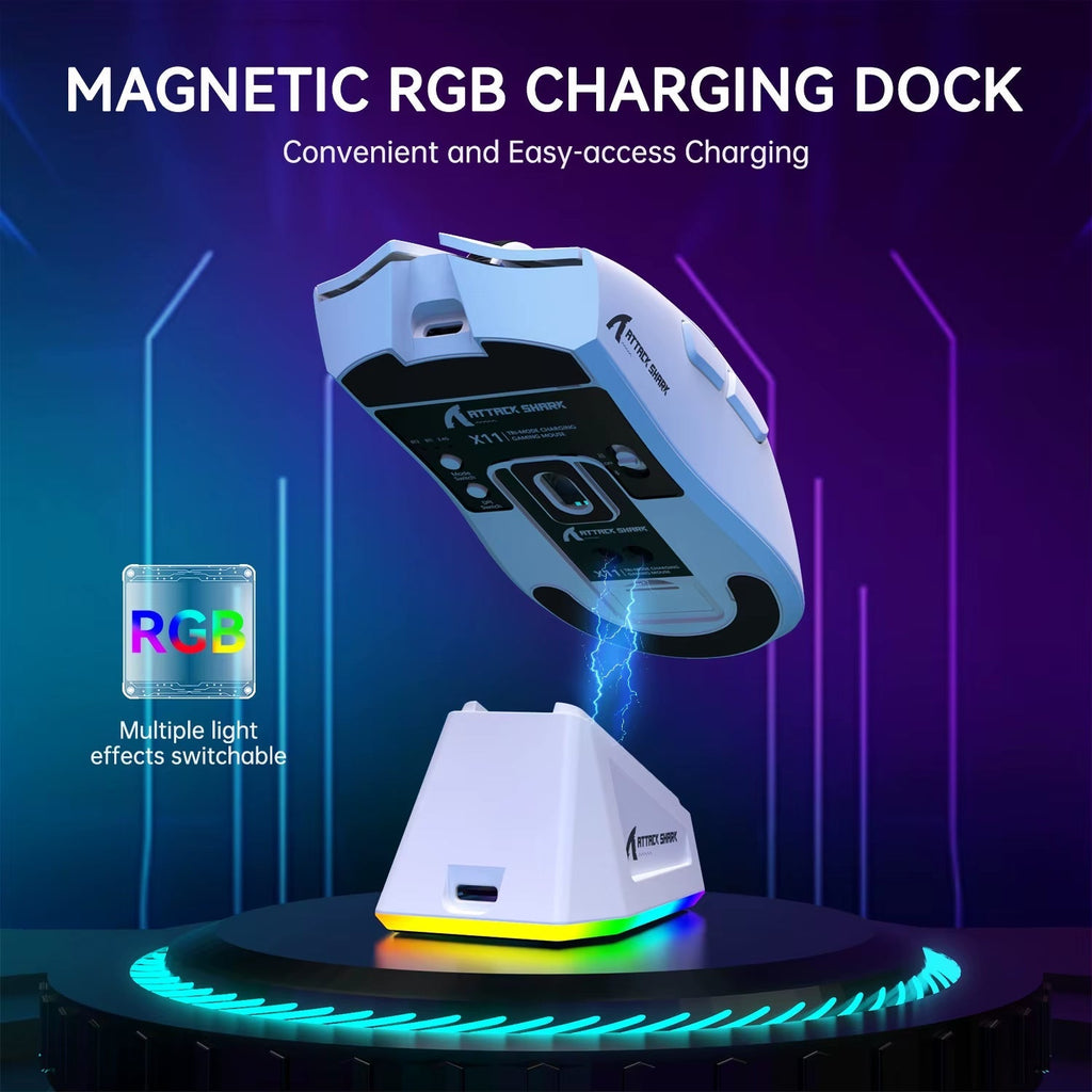 Attack Shark X11 Wireless Gaming Mouse - Lightweight Design, RGB Backlighting, Up to 22K DPI, PAW3311 Optical Sensor, HUYU Switches