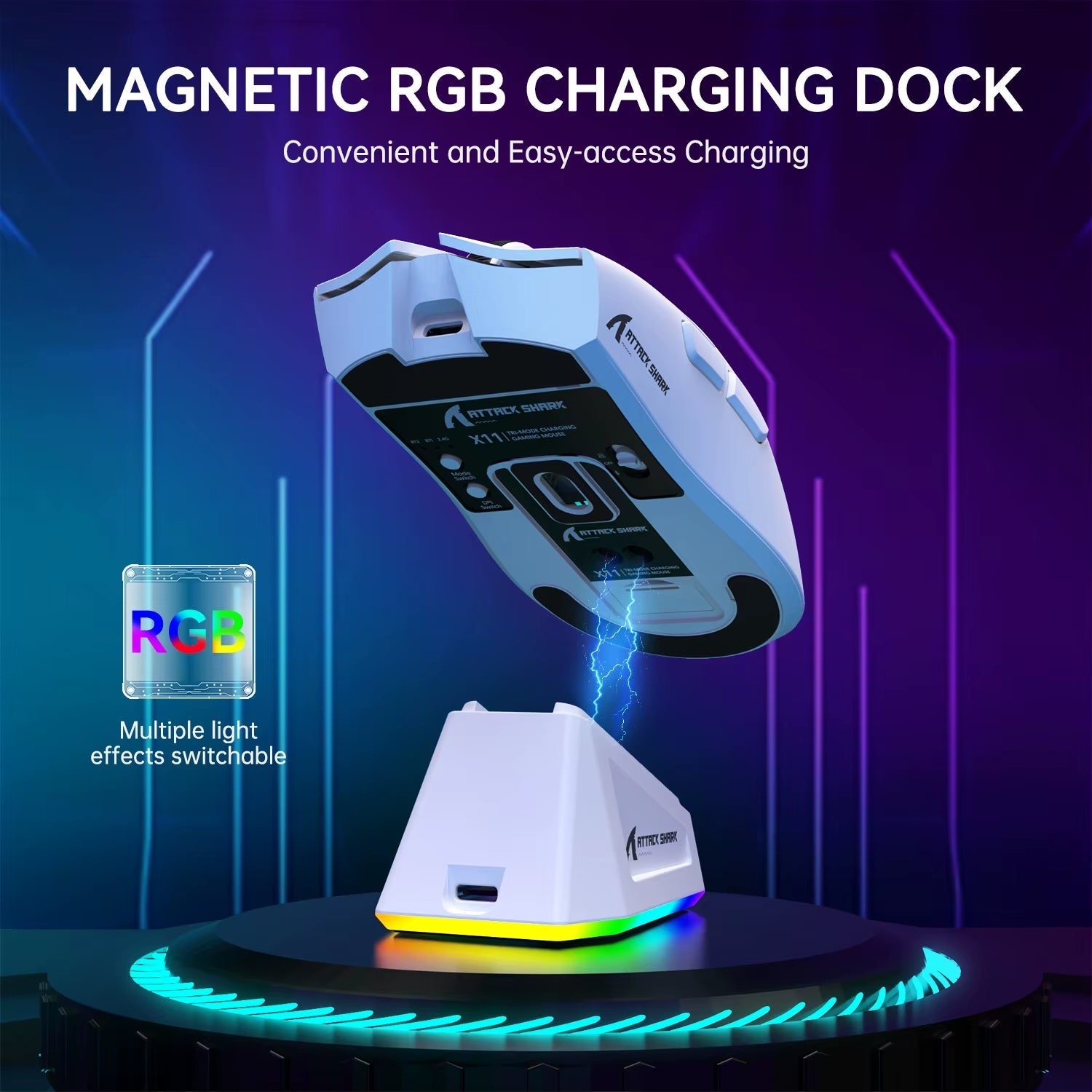 Attack Shark X11 Wireless Gaming Mouse - Lightweight Design, RGB Backlighting, Up to 22K DPI, PAW3311 Optical Sensor, HUYU Switches