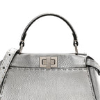 Cuoio Romano Lux Selleria Mini Peekaboo Iconic Satchel Argento