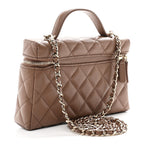 Caviar Quilted Top Handle Slim Vanity With Chain Dark Beige