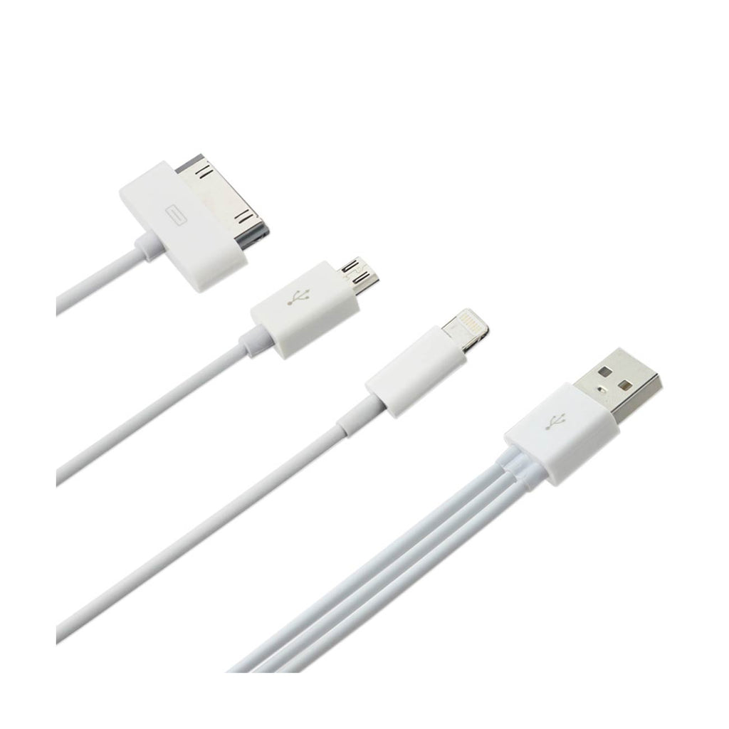 Reiko 8 Pin And Micro Usb Trio 3-In-1 Usb Data Cable 0.58Ft In White