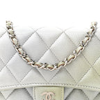 Metallic Goatskin Quilted Ombre Phone Holder Wallet on Removable Chain Grey Green