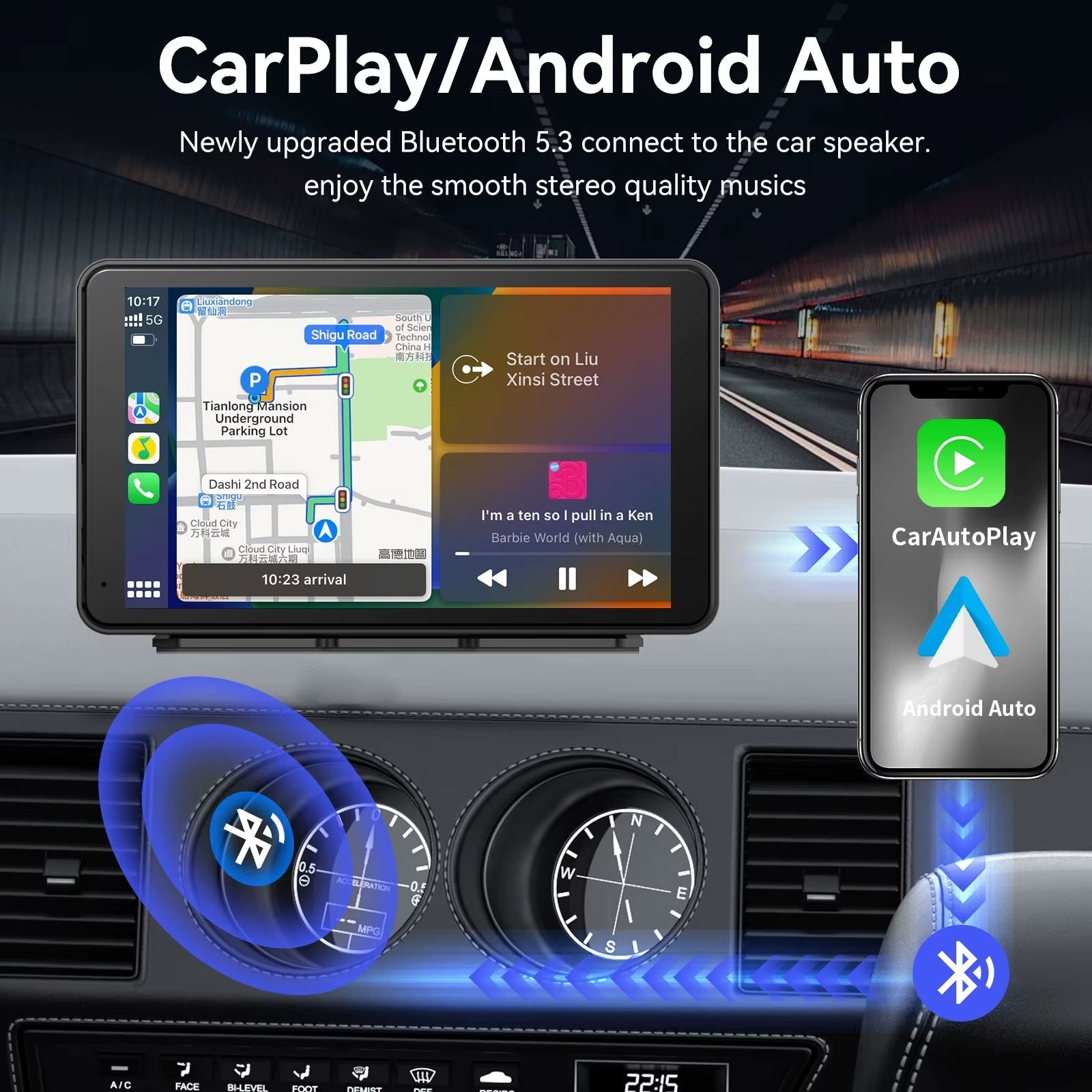 10-Inch Touchscreen Car Audio Receiver with CarPlay and Android Auto Support, Portable Wireless Display with Backup Camera